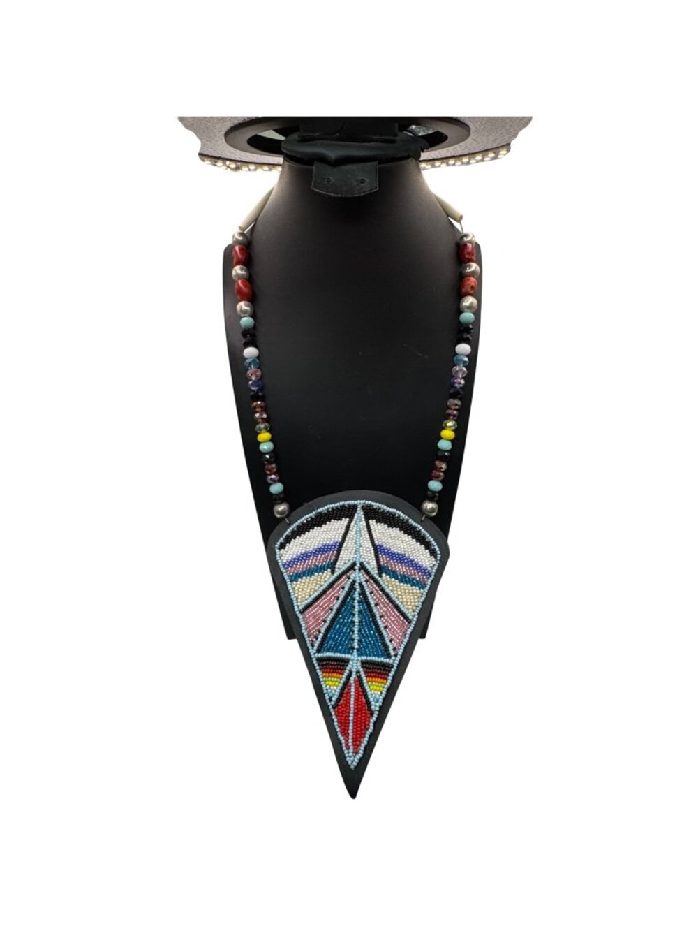 Beaded Necklace Native American Geometric Pendant Pow Wow Dance Beads Handmade